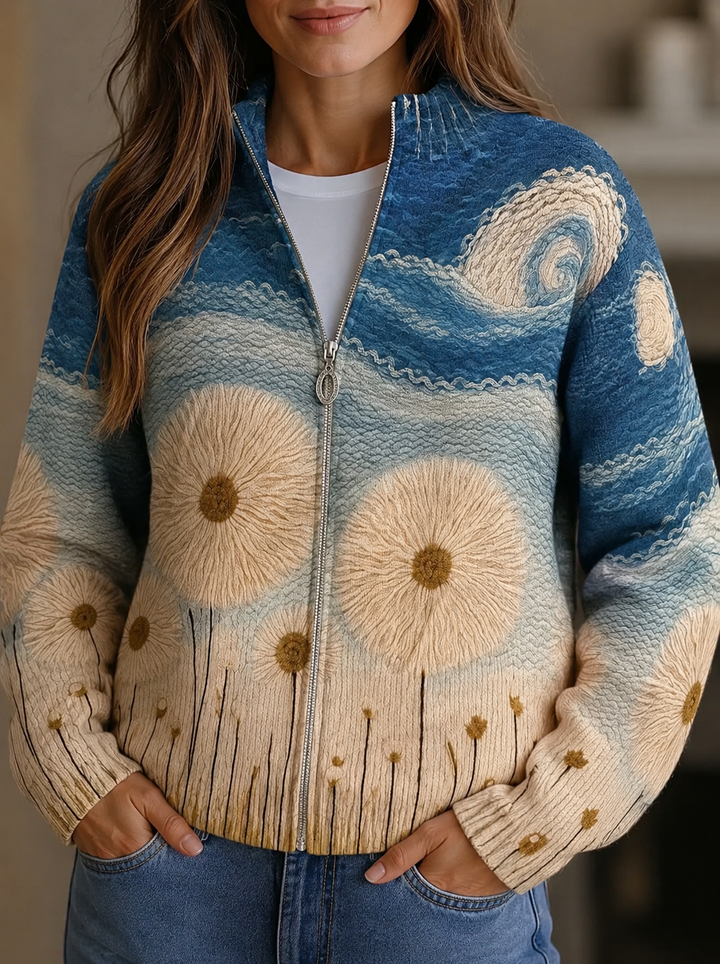 Yolanda™ | Dandelion Meadow Quilted Zip Cardigan