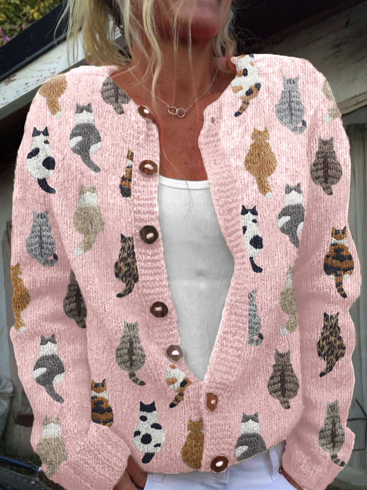 Ashy - Relaxed Cat Print Cardigan