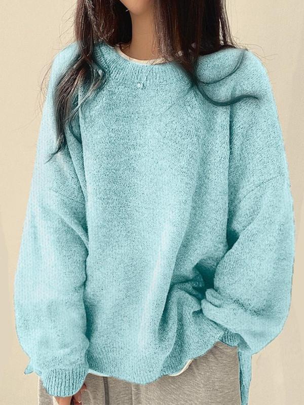Laurette - Drop Shoulder Split Hem Sweater