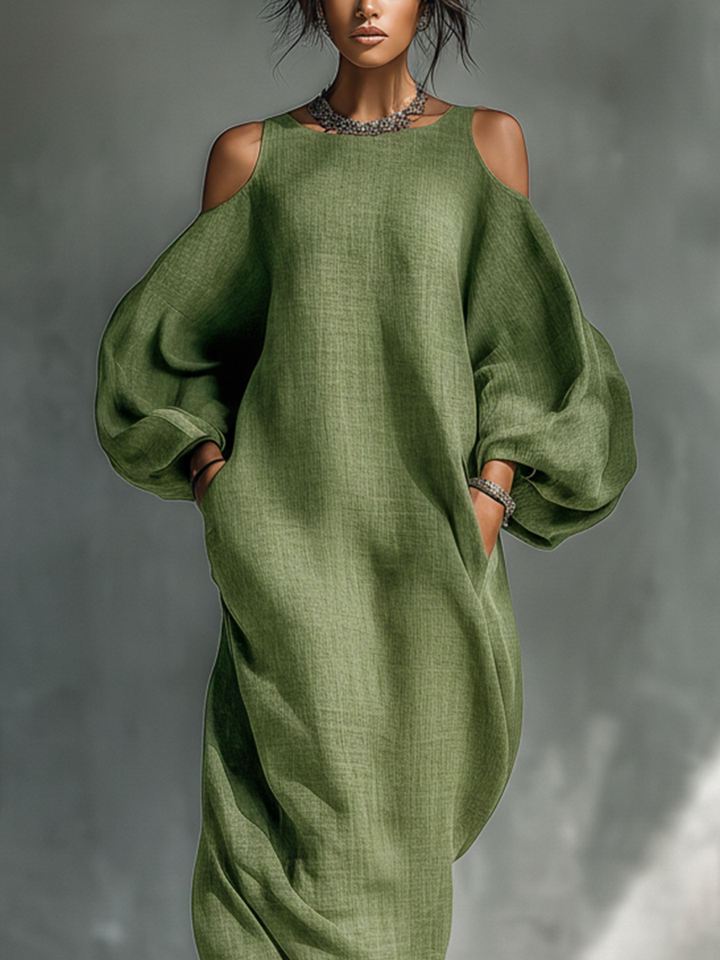 Everlyn - Flowing Cold Shoulder Maxi Dress
