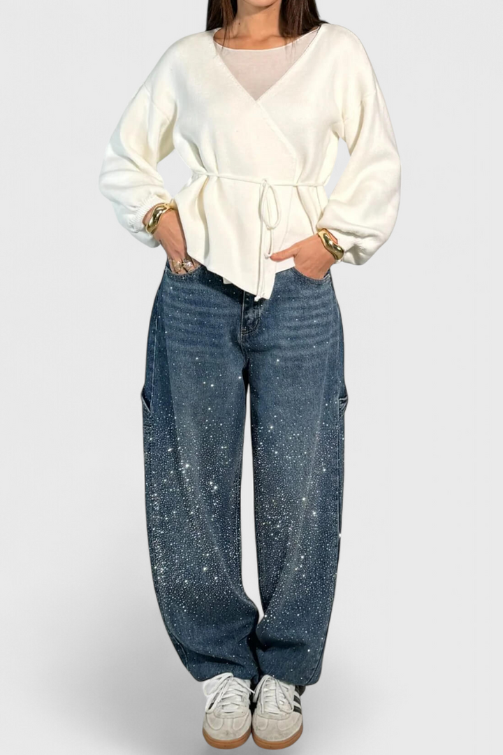 Rhinestone-Embellished Dariya Cargo Balloon Jeans