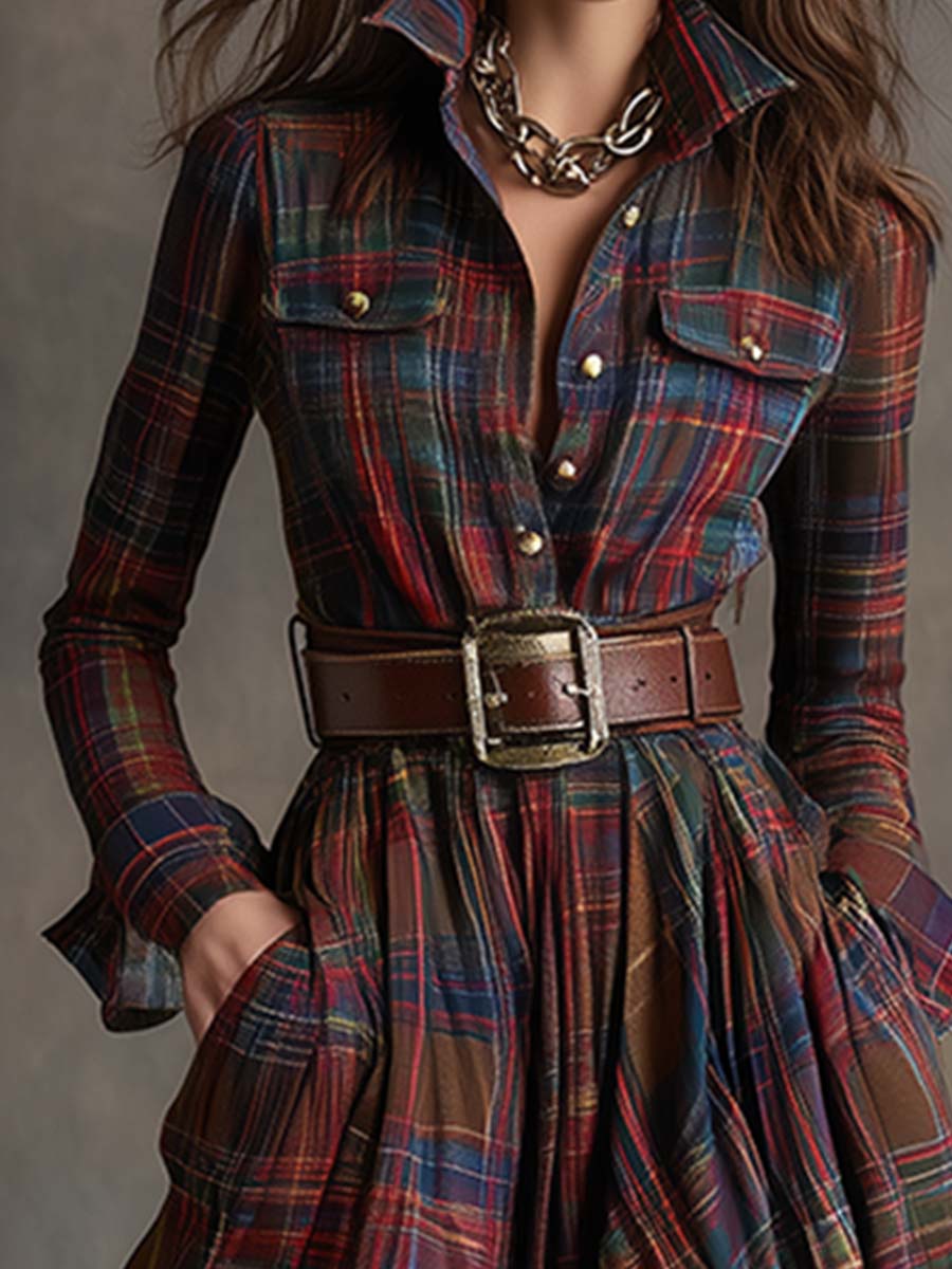 Giana - Plaid Maxi Shirt Dress