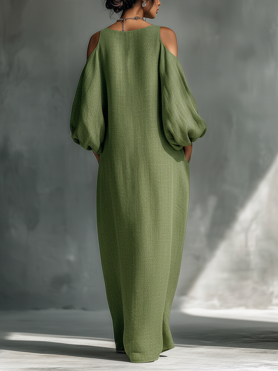 Everlyn - Flowing Cold Shoulder Maxi Dress