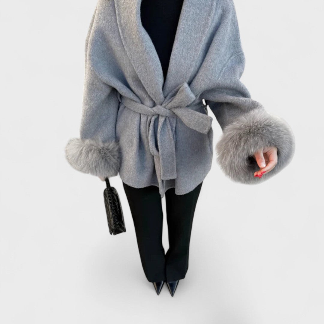 Catriona – Elegant Wool Coat with Faux Fur Details