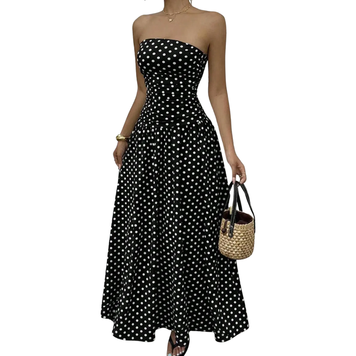 Charlote - Polka Dot Strapless Maxi Dress