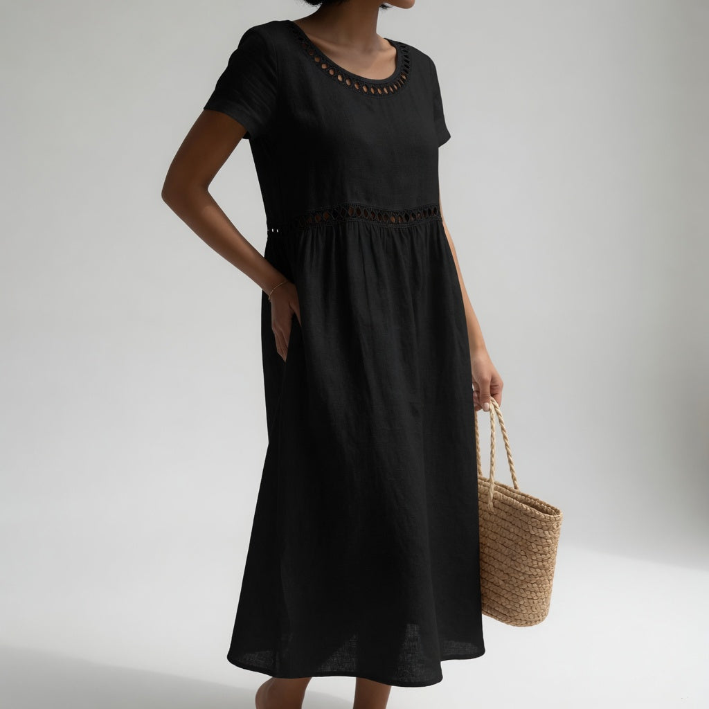 Kyra - Embroidered Linen Blend Midi Dress