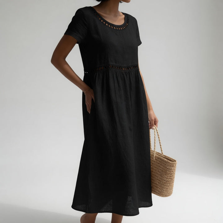 Kyra - Embroidered Linen Blend Midi Dress