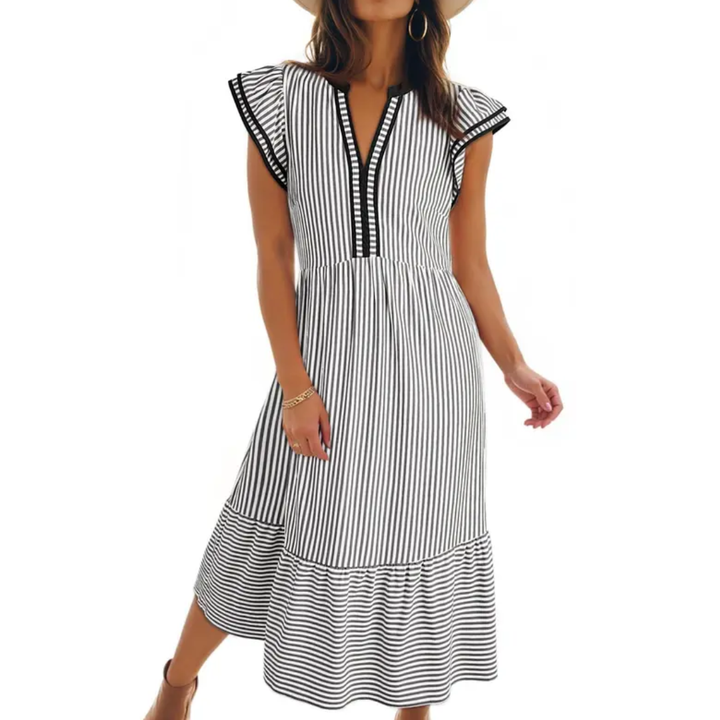 Ruby - Breezy Striped Ruffle Midi Dress
