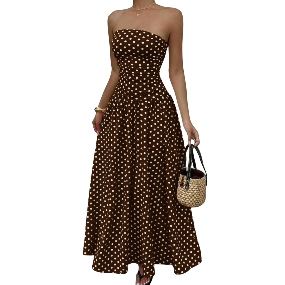 Charlote - Polka Dot Strapless Maxi Dress