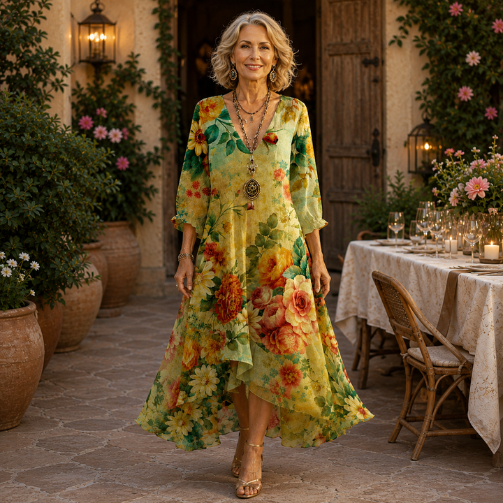 Khiana - Floral V-Neck Midi Dress