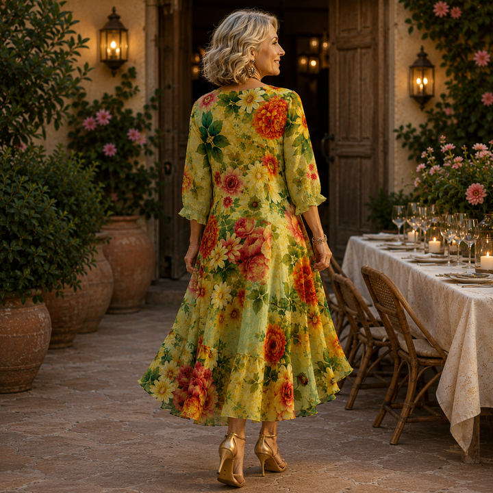 Khiana - Floral V-Neck Midi Dress