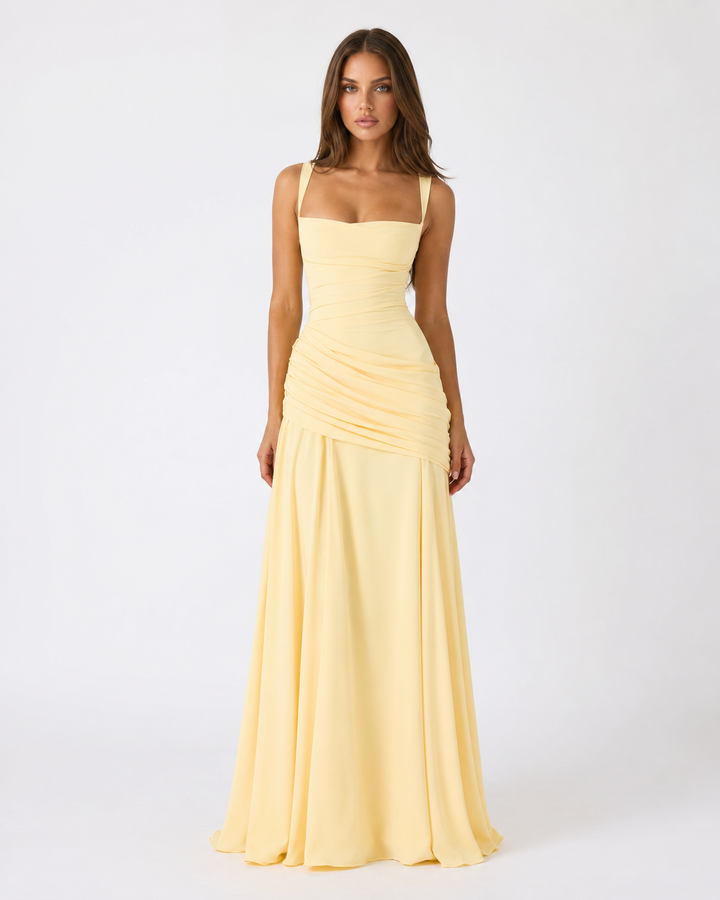 Seri - Ruched Square Neck Maxi Dress