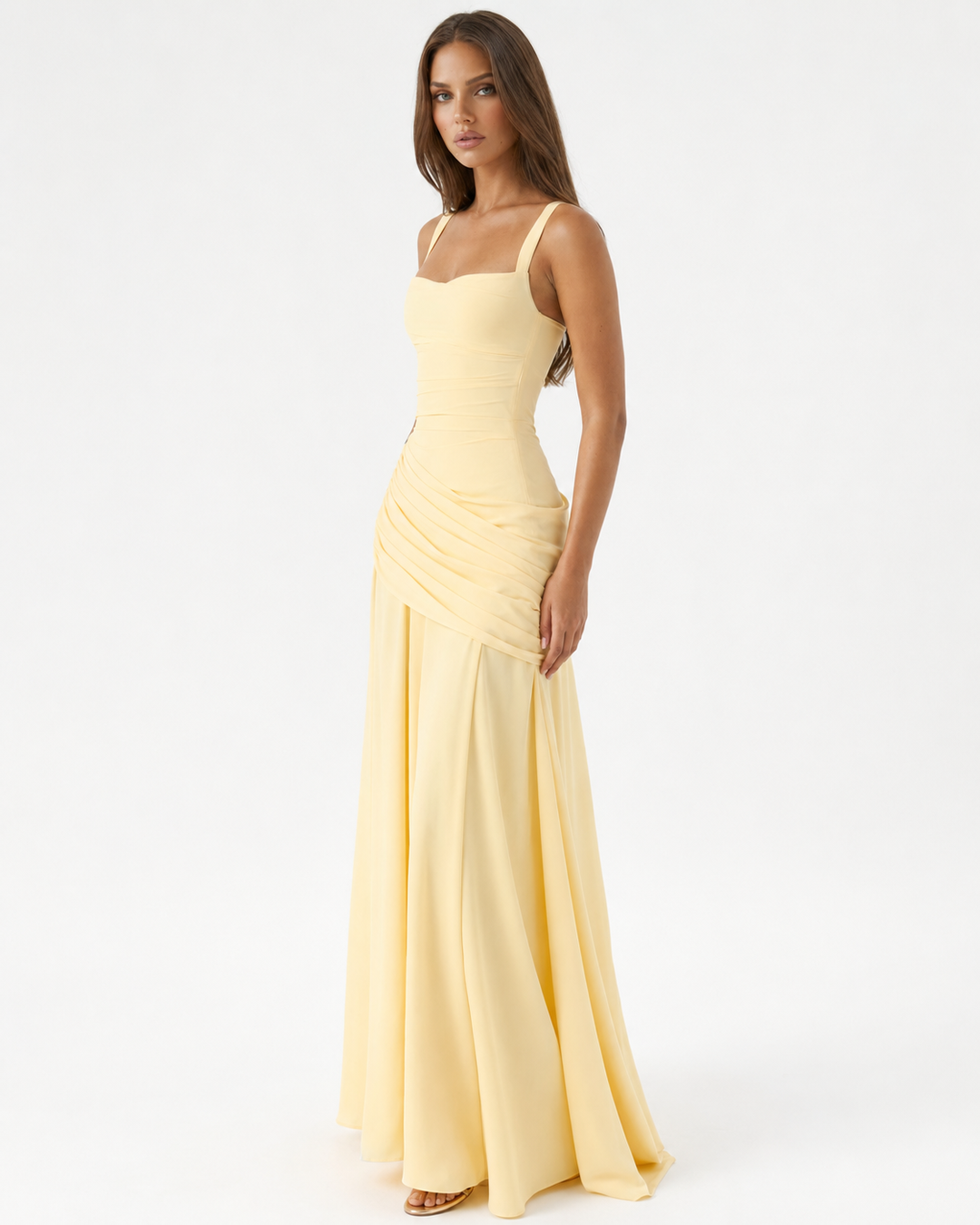 Seri - Ruched Square Neck Maxi Dress