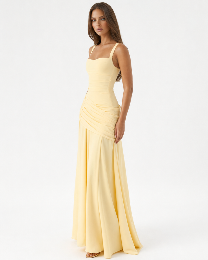 Seri - Ruched Square Neck Maxi Dress