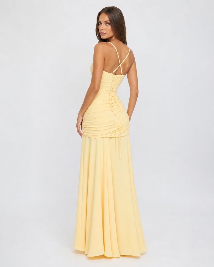 Seri - Ruched Square Neck Maxi Dress