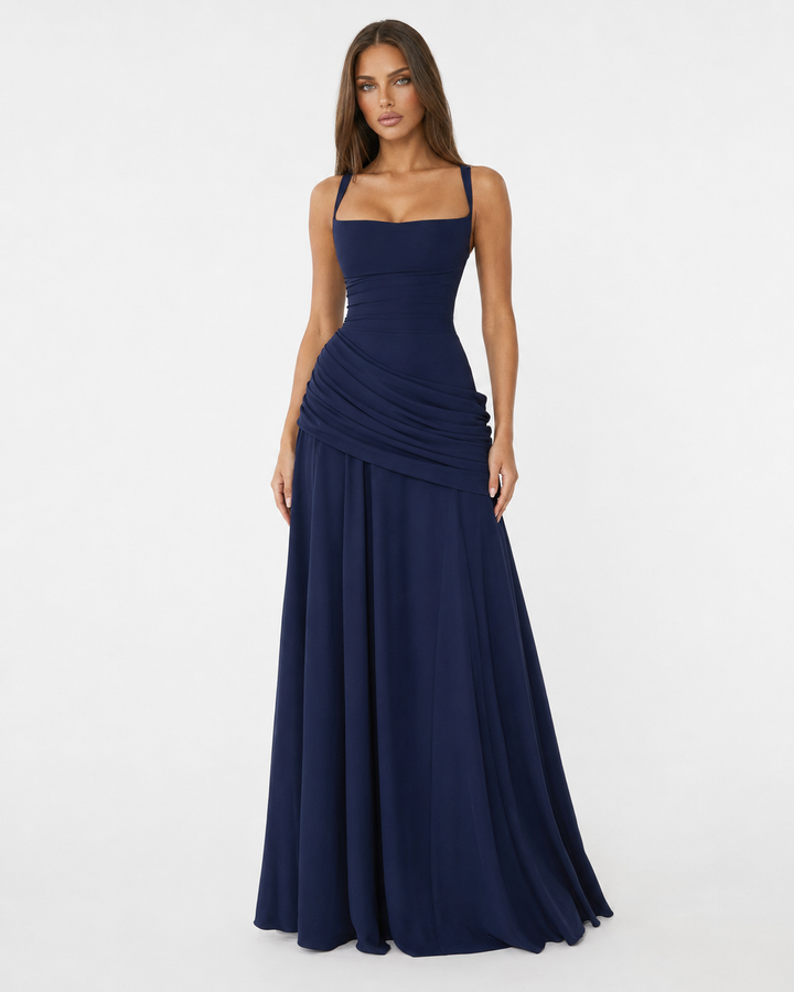 Seri - Ruched Square Neck Maxi Dress