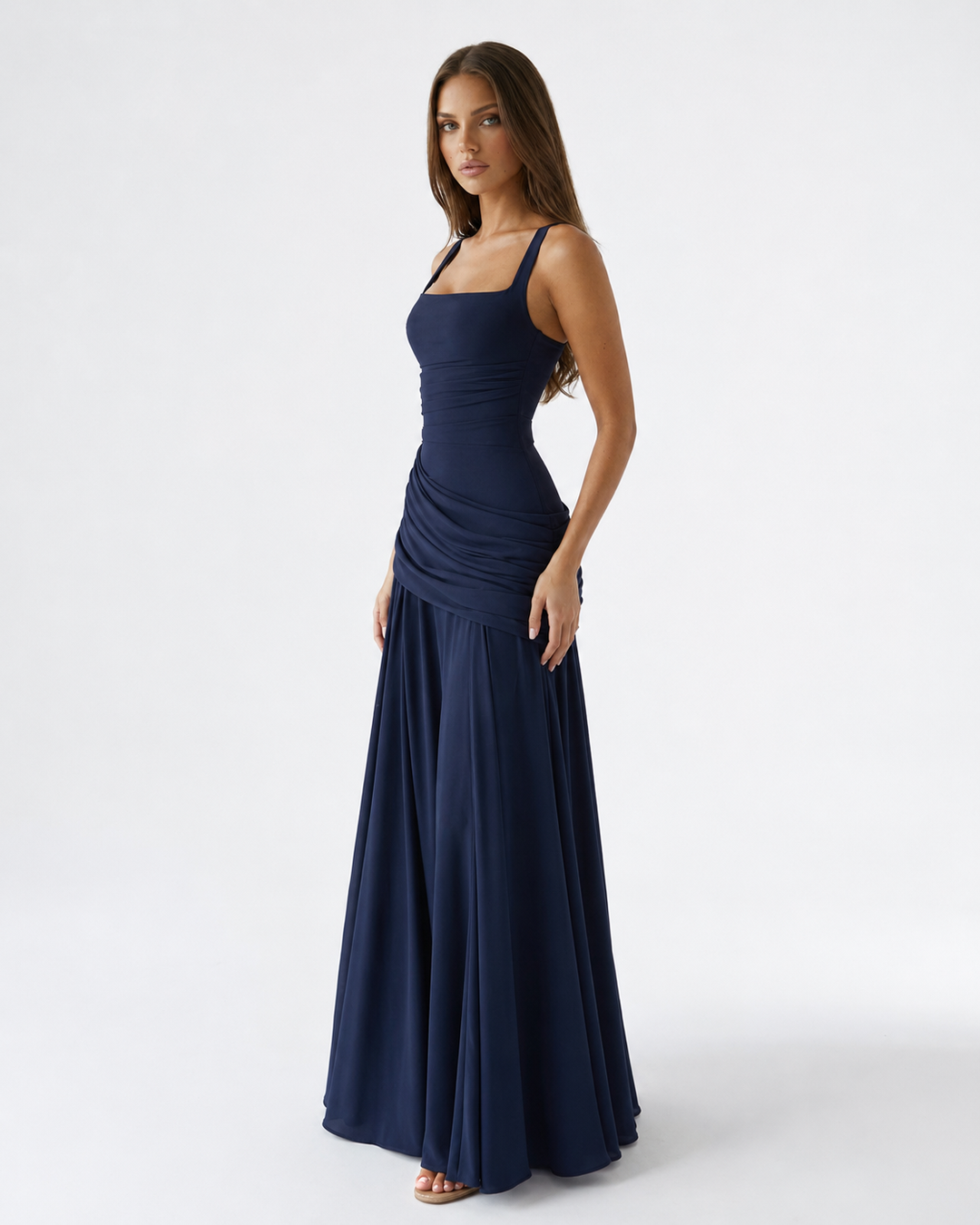Seri - Ruched Square Neck Maxi Dress