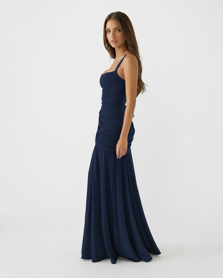 Seri - Ruched Square Neck Maxi Dress