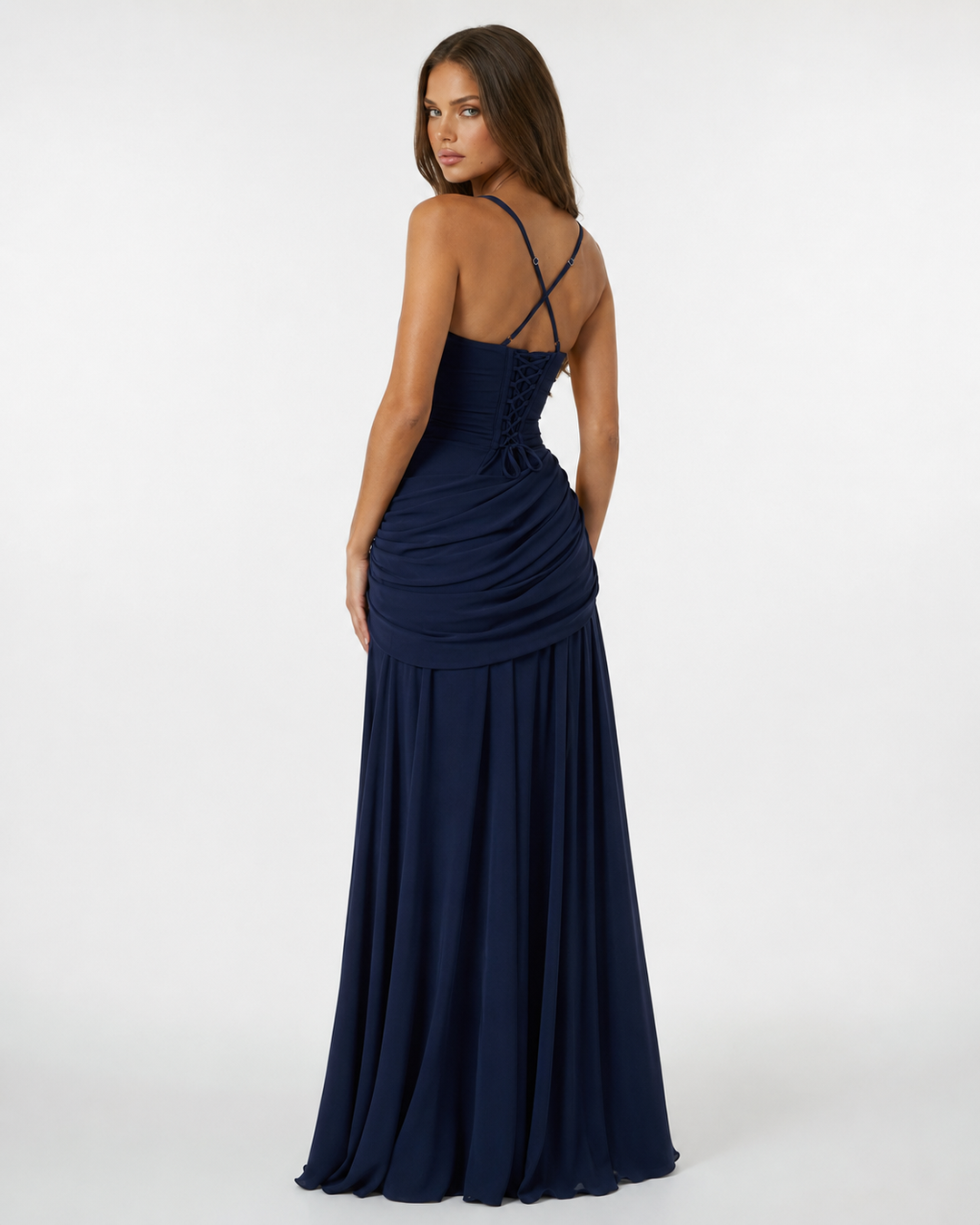Seri - Ruched Square Neck Maxi Dress