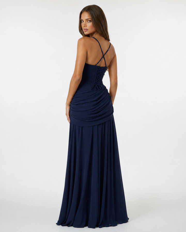 Seri - Ruched Square Neck Maxi Dress