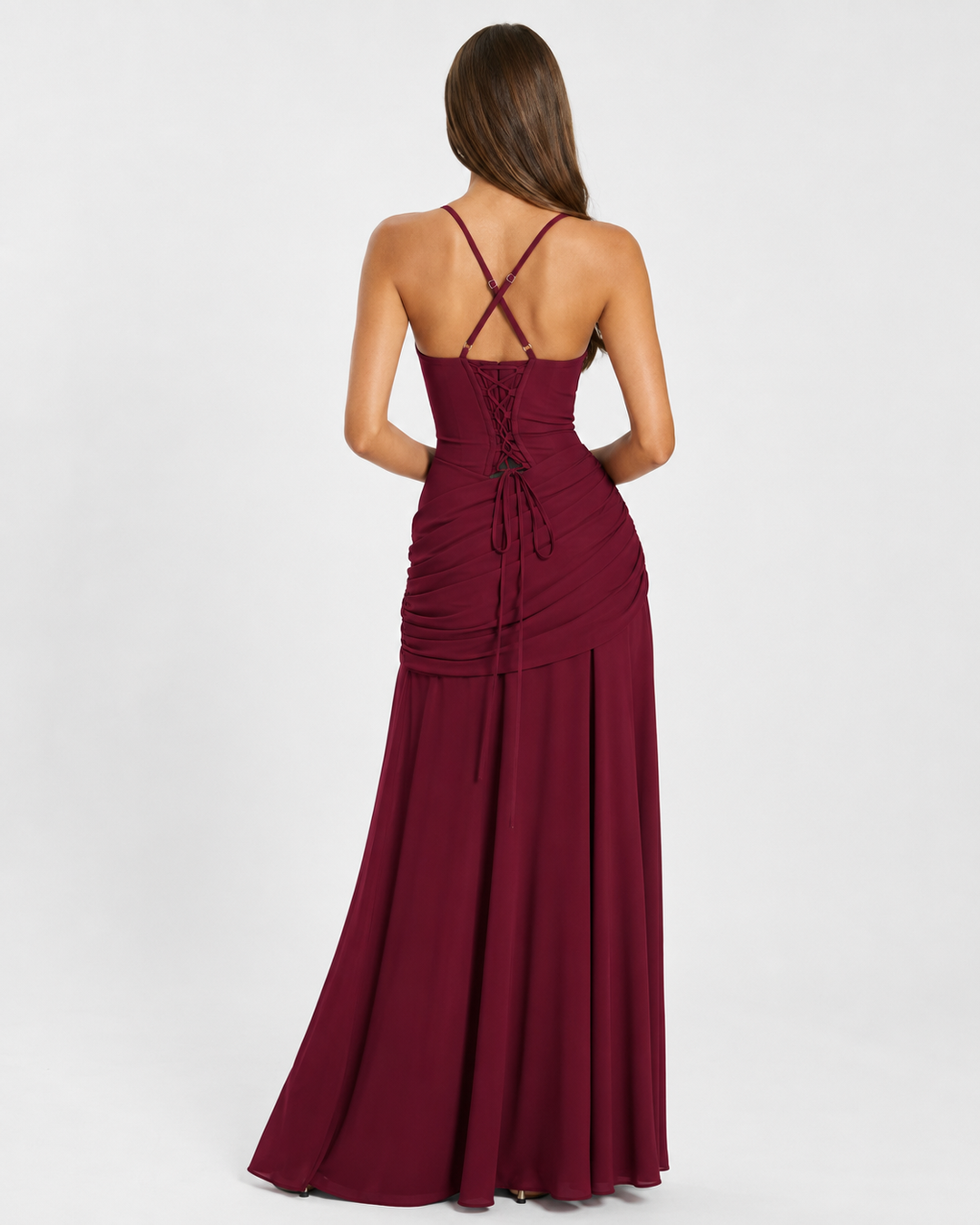 Seri - Ruched Square Neck Maxi Dress