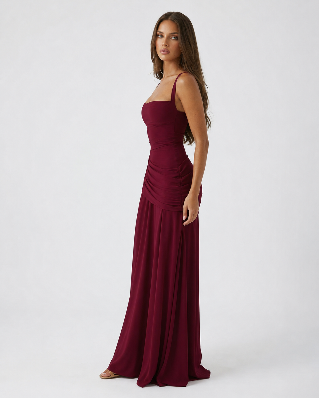 Seri - Ruched Square Neck Maxi Dress