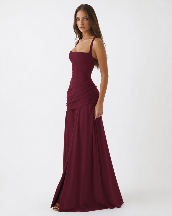 Seri - Ruched Square Neck Maxi Dress