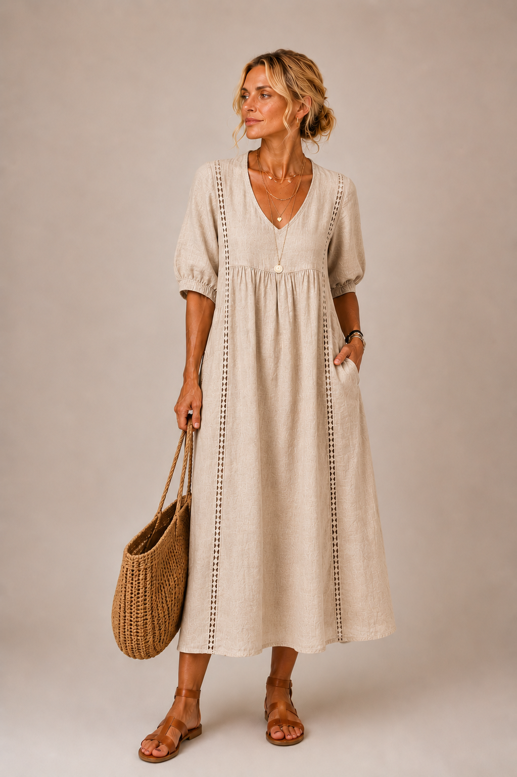 Ciara – Linen Blend Midi Dress