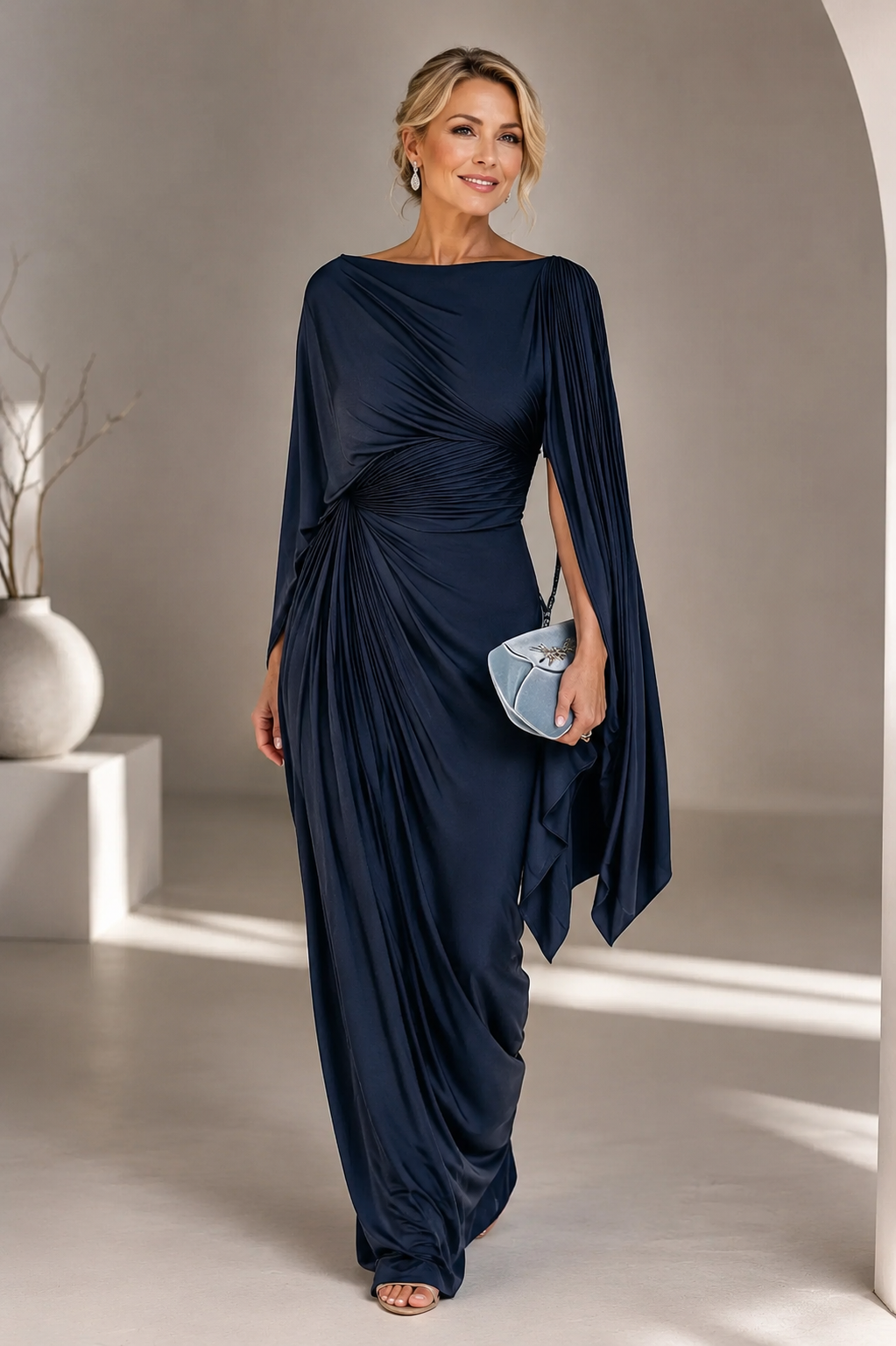 Annisa - Elegant Cape Sleeve Maxi Dress