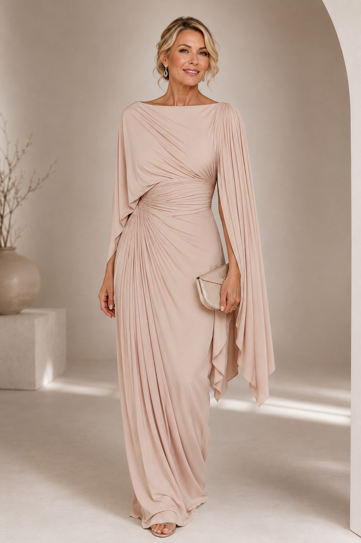 Annisa - Elegant Cape Sleeve Maxi Dress