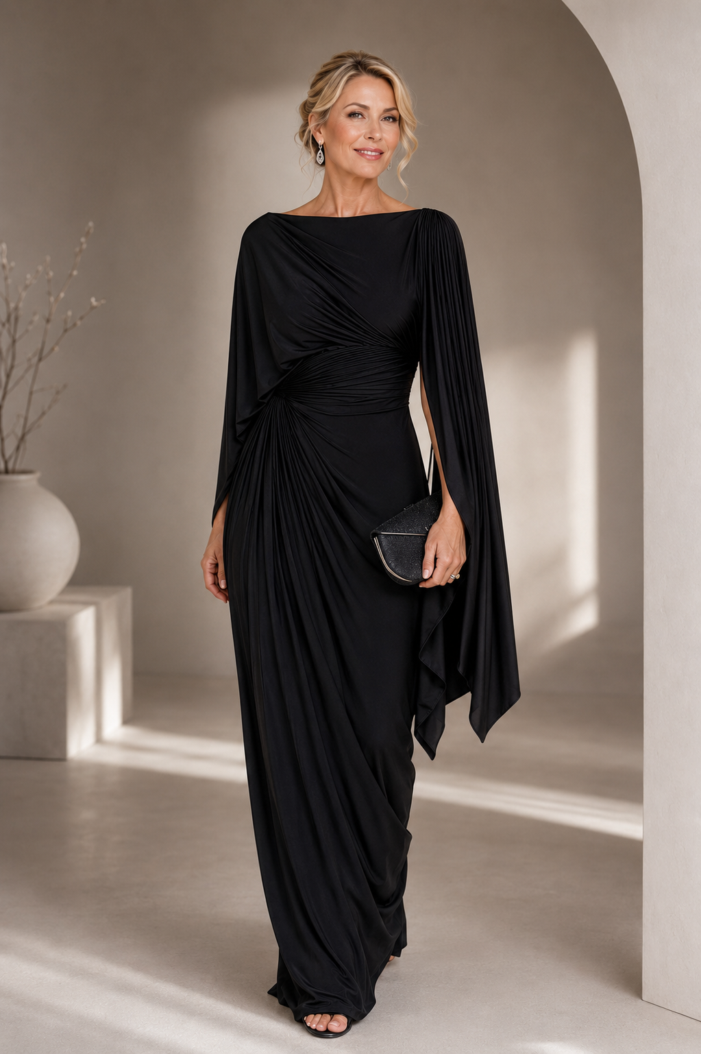 Annisa - Elegant Cape Sleeve Maxi Dress