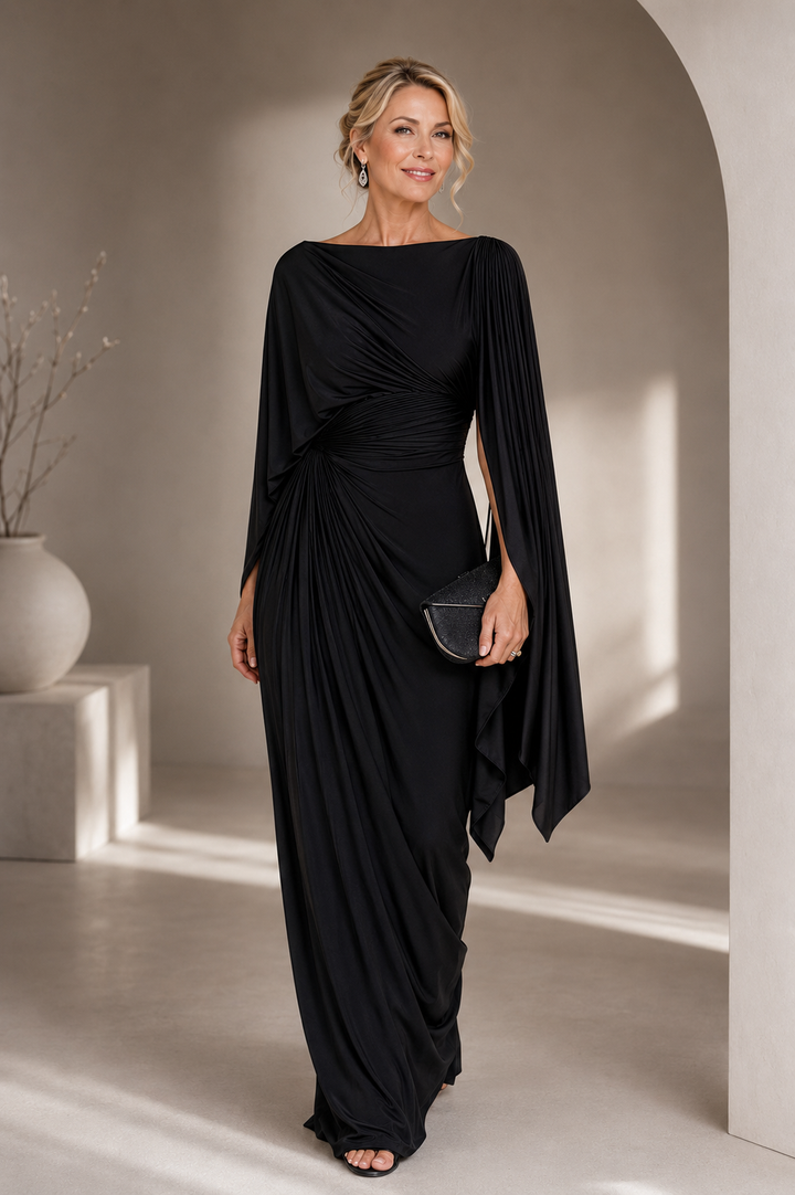 Annisa - Elegant Cape Sleeve Maxi Dress