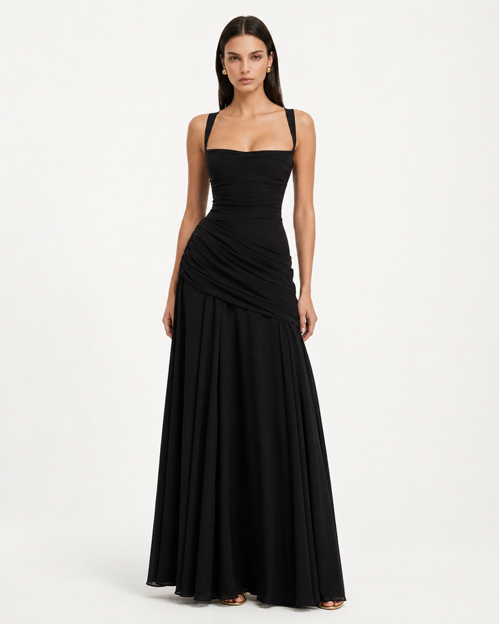 Seri - Ruched Square Neck Maxi Dress