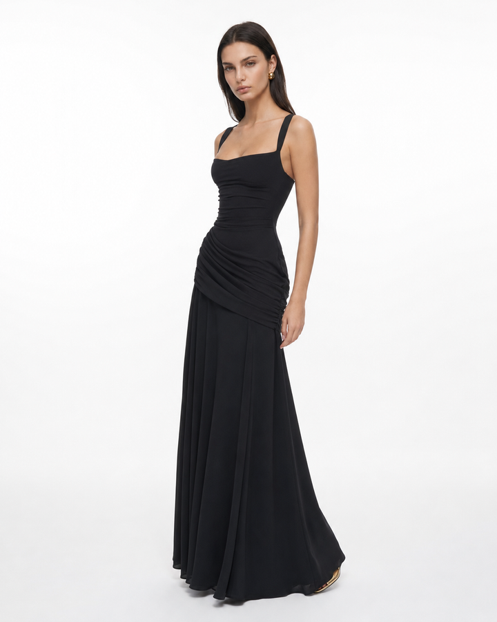 Seri - Ruched Square Neck Maxi Dress