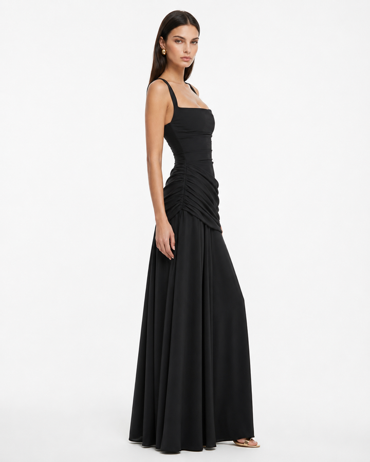 Seri - Ruched Square Neck Maxi Dress