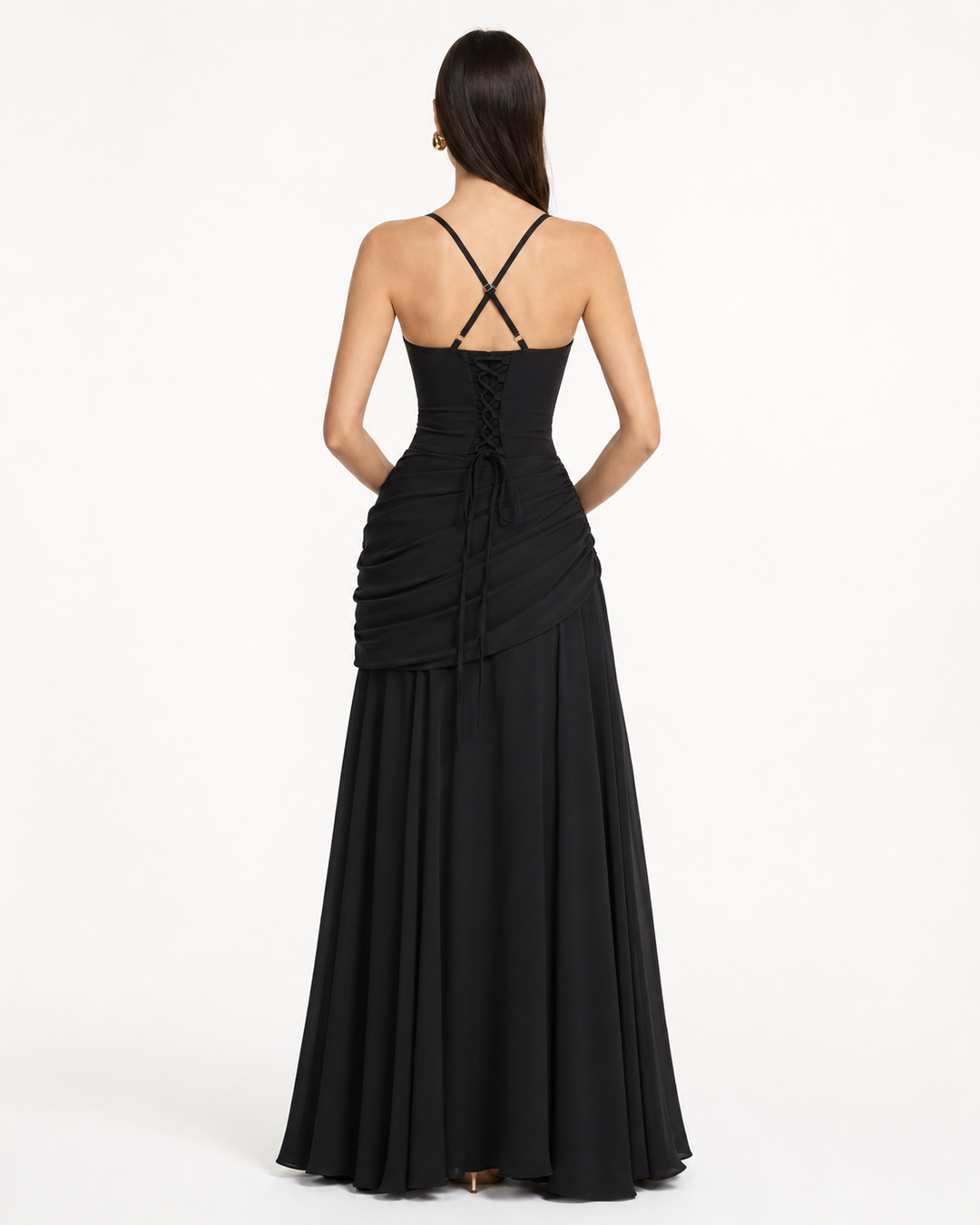 Seri - Ruched Square Neck Maxi Dress