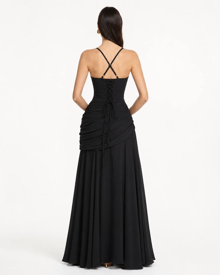 Seri - Ruched Square Neck Maxi Dress
