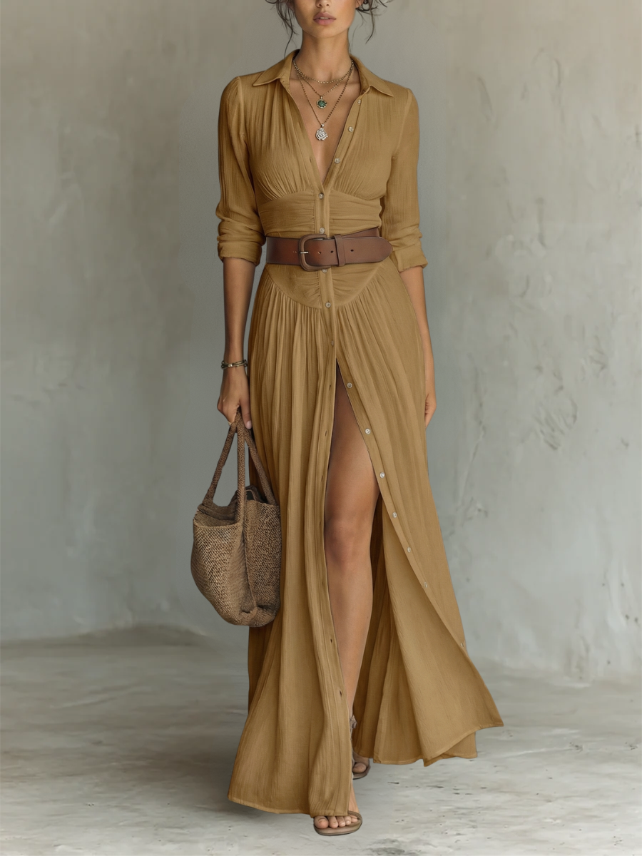 Paula - Long Maxi Dress With Notched Collar
