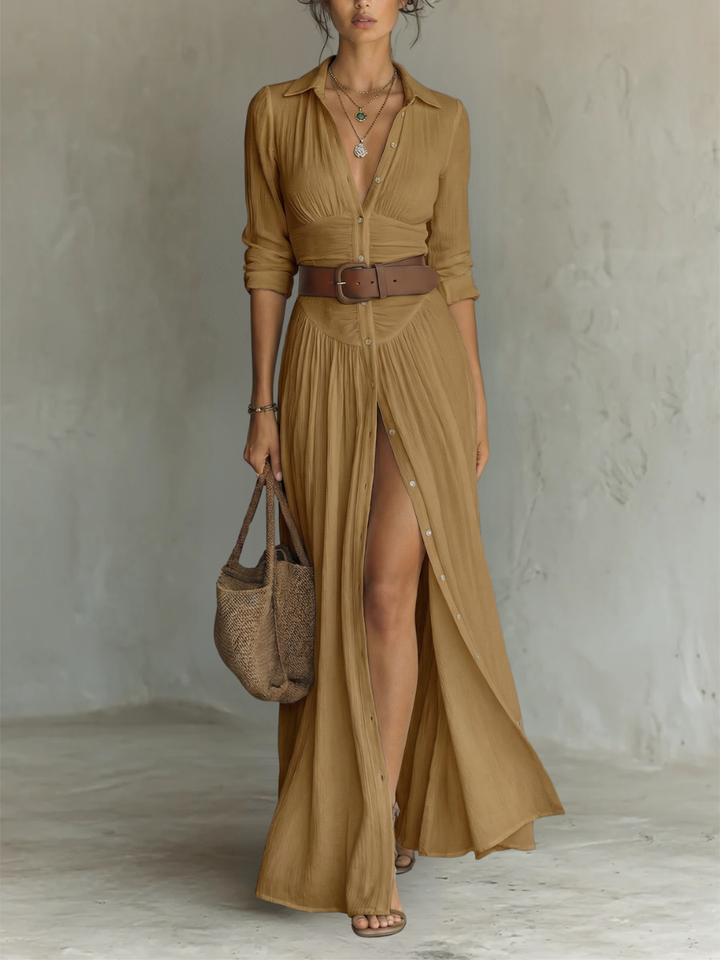 Paula - Long Maxi Dress With Notched Collar