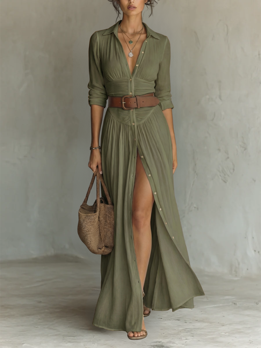 Paula - Long Maxi Dress With Notched Collar