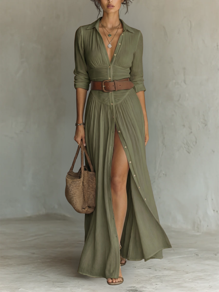 Paula - Long Maxi Dress With Notched Collar