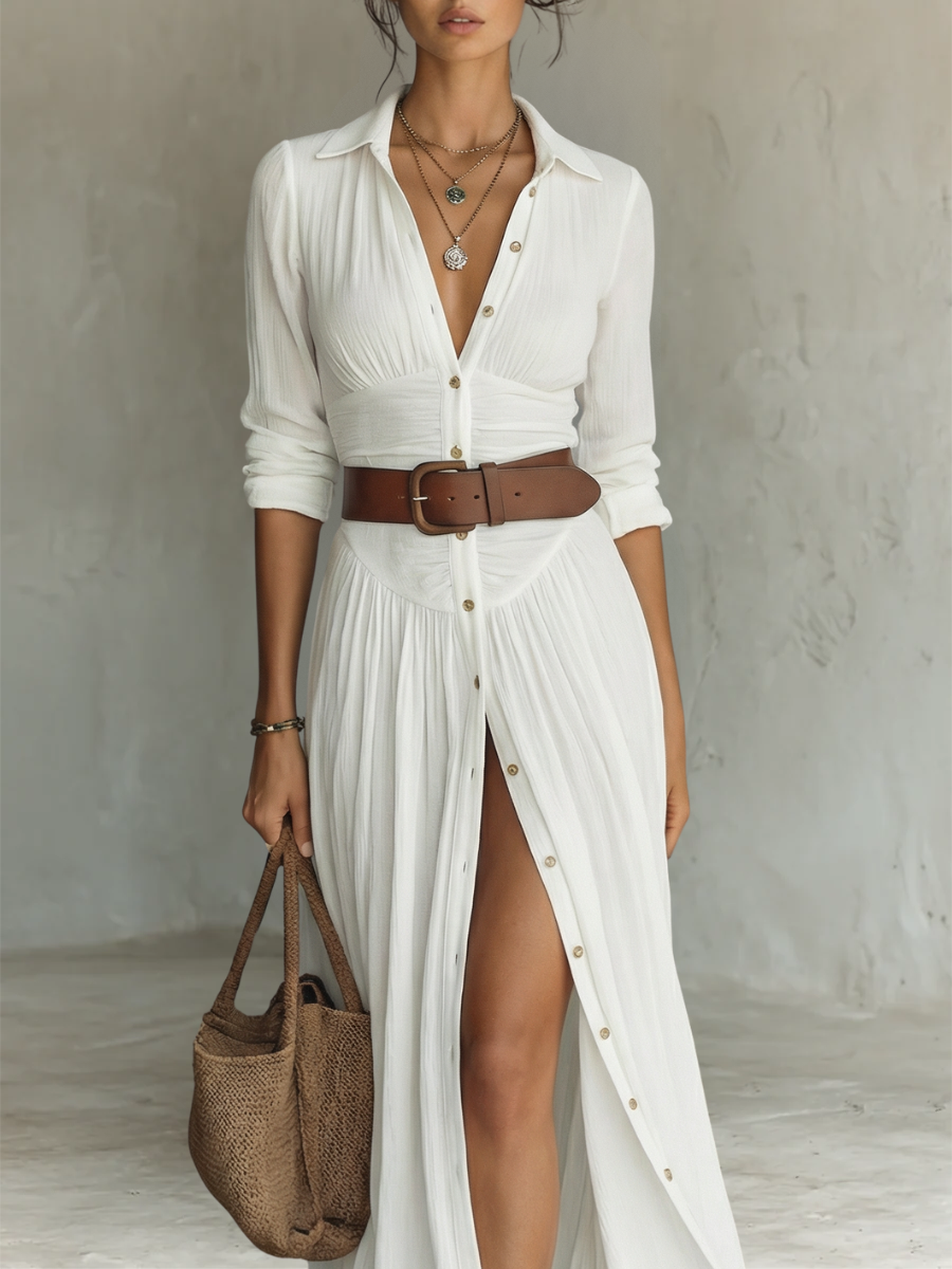 Paula - Long Maxi Dress With Notched Collar