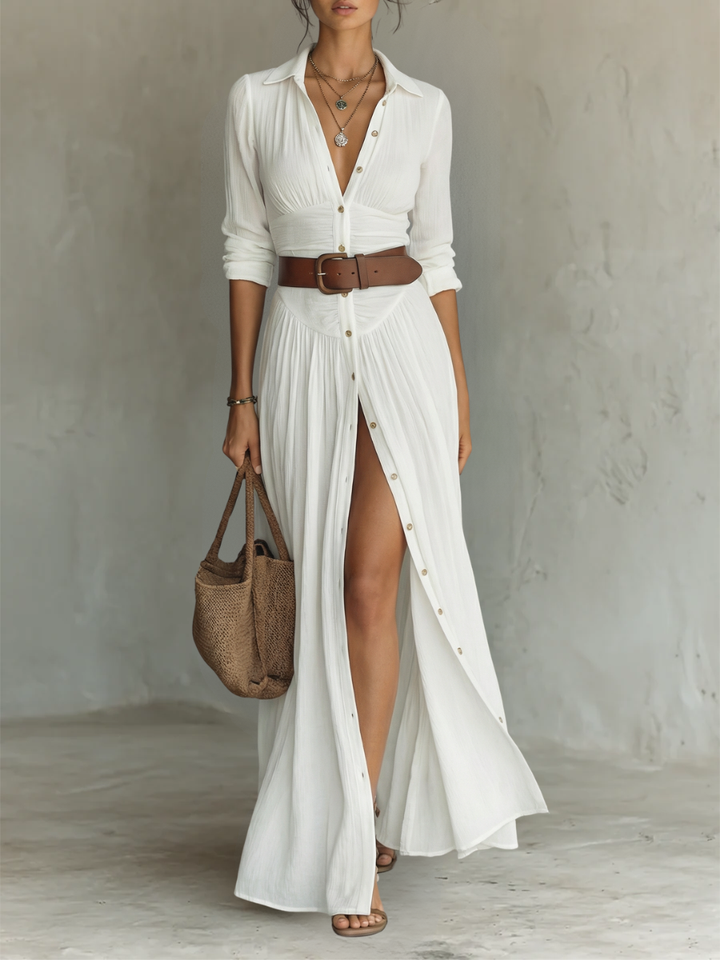 Paula - Long Maxi Dress With Notched Collar