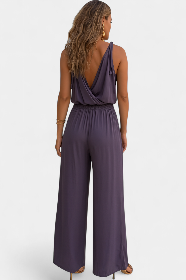 Donatila Backless Jumpsuit Featuring Elegant Gold Accents