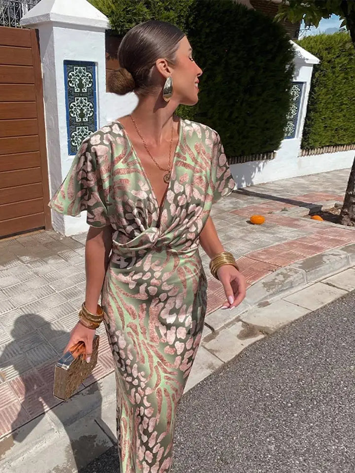 Ingrid - Copper Midi Dress with Twist Knot