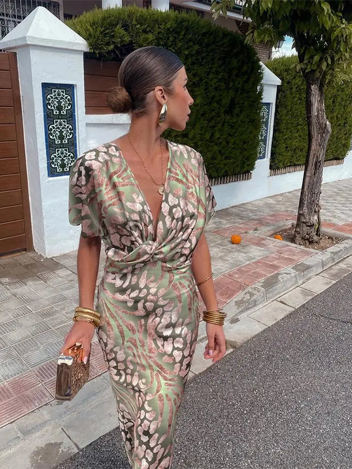 Ingrid - Copper Midi Dress with Twist Knot