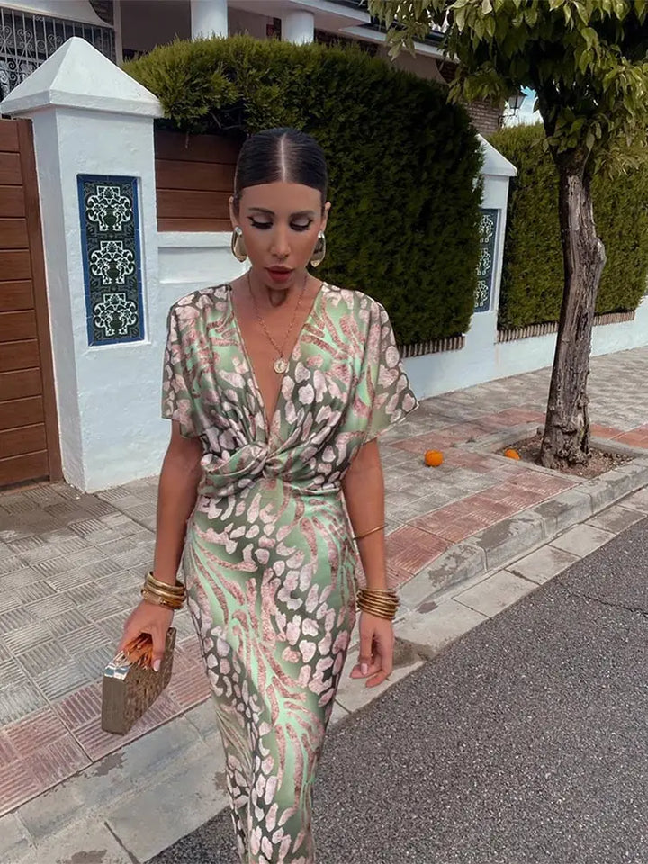 Ingrid - Copper Midi Dress with Twist Knot