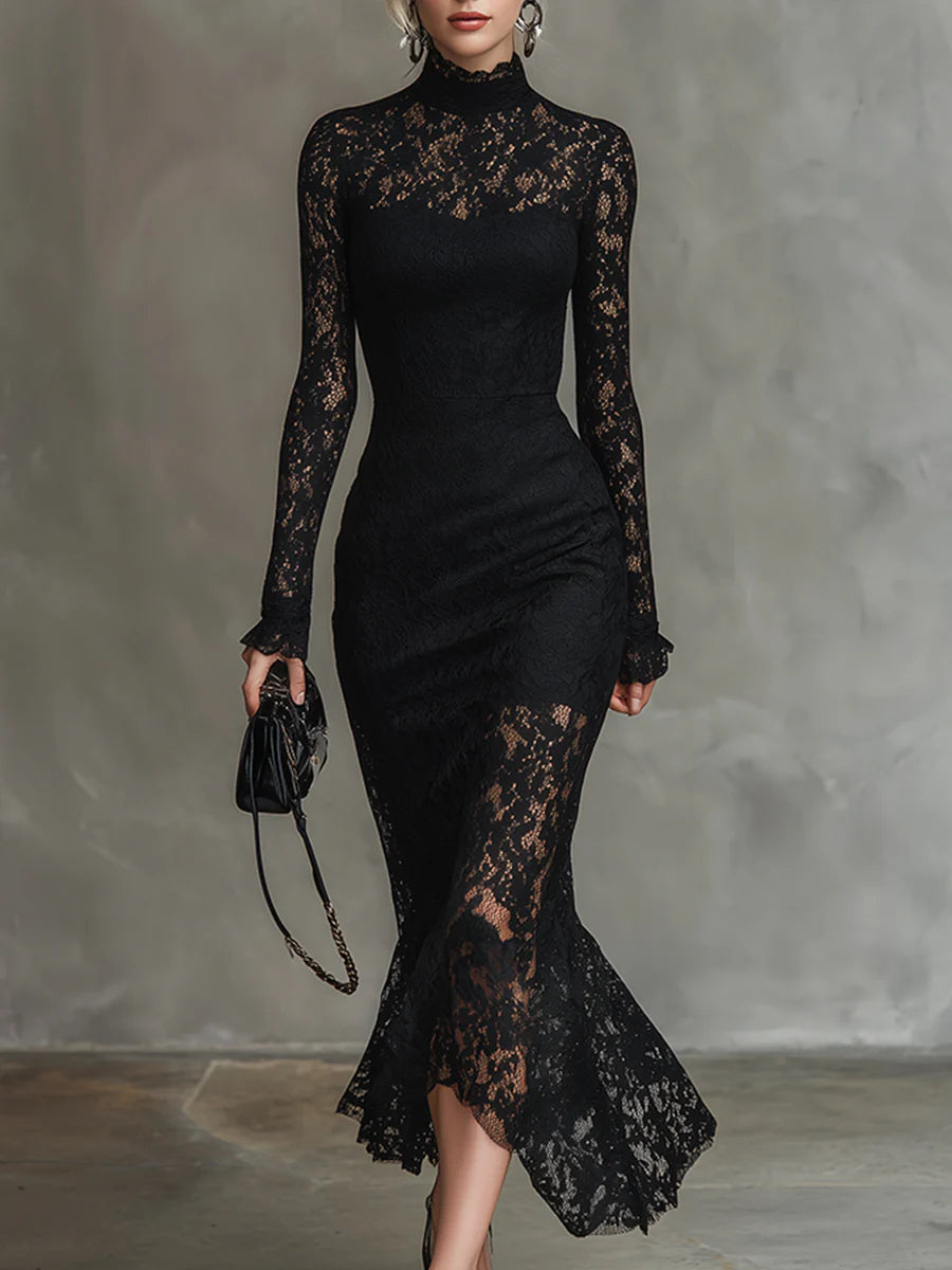 Verrah – Elegant Black Lace Maxi Dress
