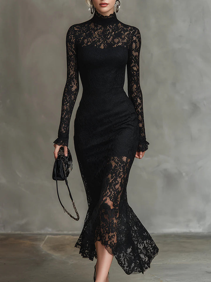 Verrah – Elegant Black Lace Maxi Dress