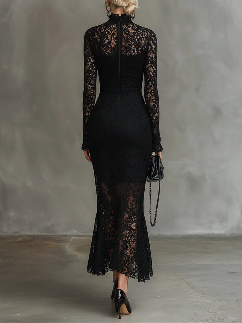 Verrah – Elegant Black Lace Maxi Dress